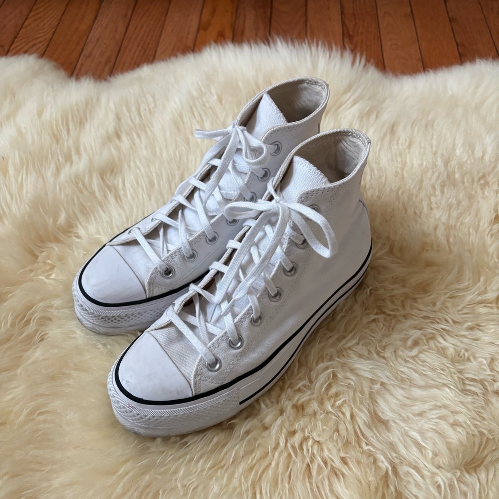 Converse White High Top Canvas Sneakers with Black Trim
